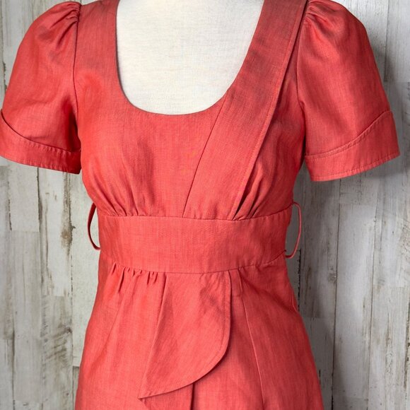 Voom By Joy Han Coral Pink Retro Pin-Up Short Sleeve Faux Wrap Pencil Dress Sz S - Picture 2 of 11